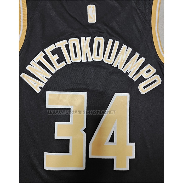 Camiseta Giannis Antetokounmpo NO 34 Milwaukee Bucks Select Series Oro Negro